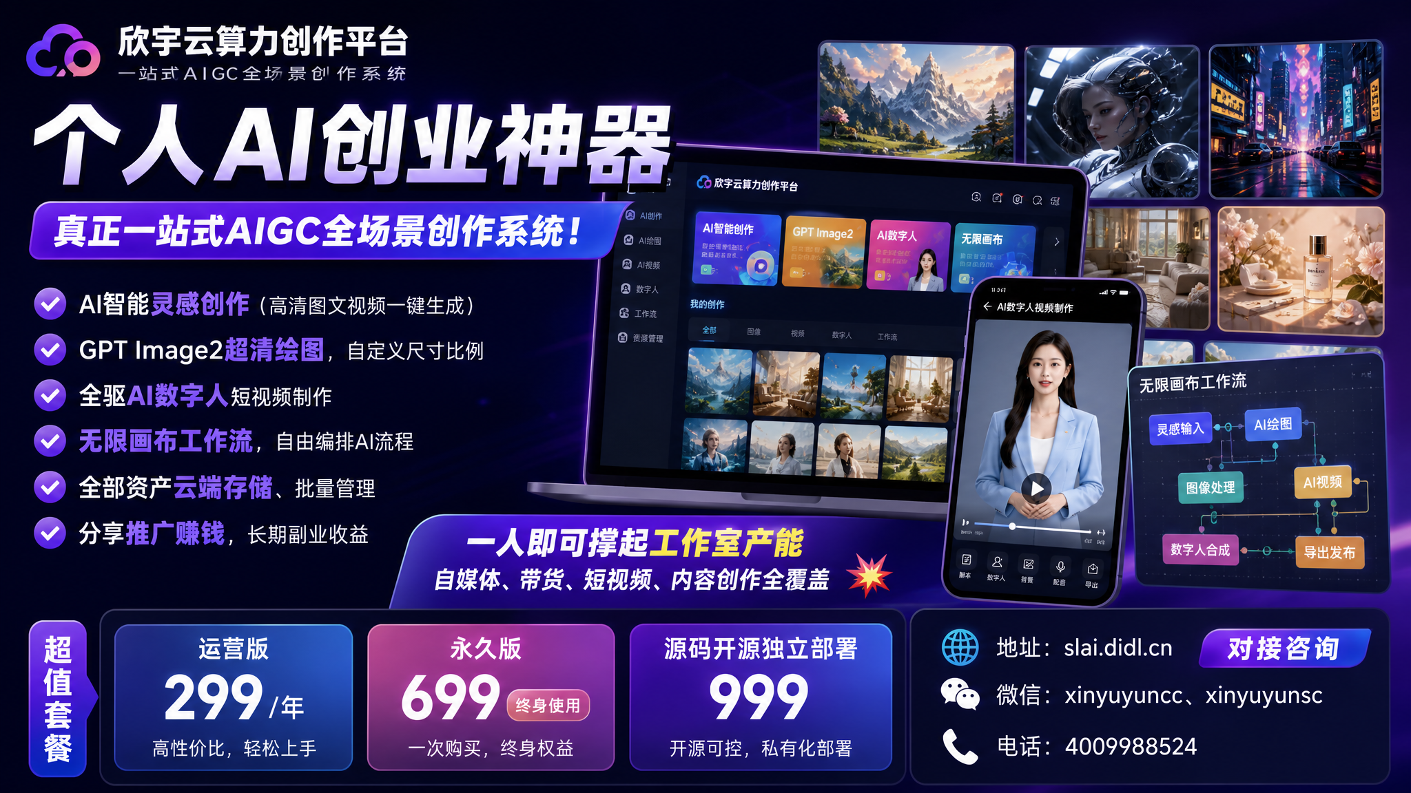 欣宇云算力创作平台｜个人AI创业神器